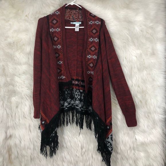 Women’s Southwesten, Aztec Cardigan w/Fringe, Long-Sleeved, Open Front, SZ S - Picture 1 of 7